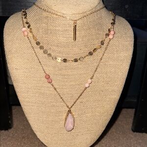 Delicate Pink Beaded and Gold Pendant Necklace